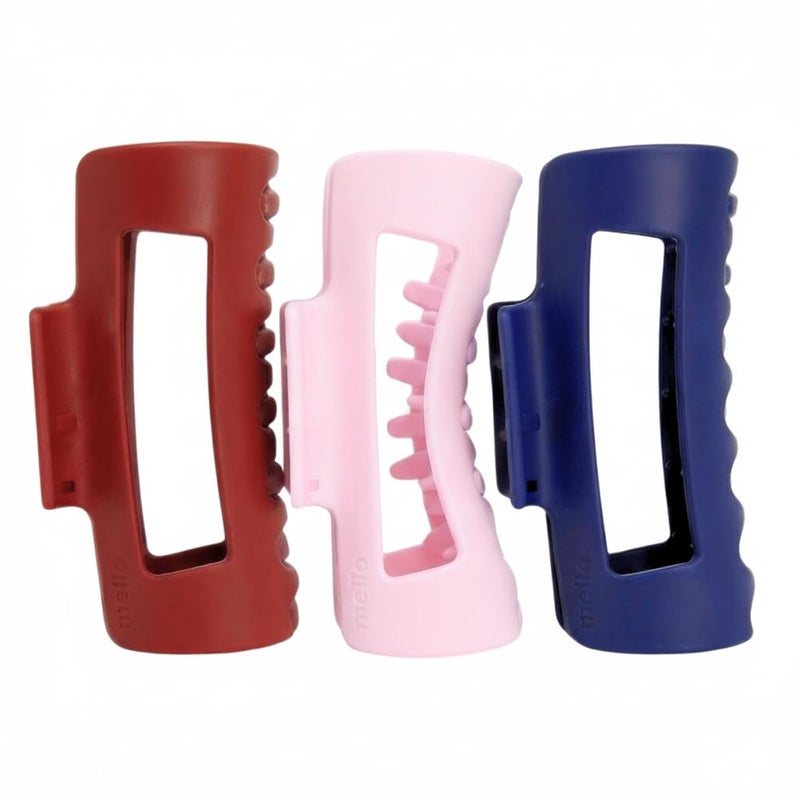Mello The Original Hair Claw Clip Squishy Claw Clip Made in Korea Patent Pending 30021976 (Pink, Red, Blue, 3 Pack Medium) - Image 1